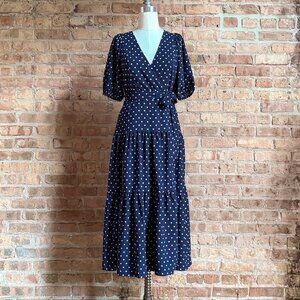 BNWT Draper James Midi Wrap Dress in Navy Polka Dot